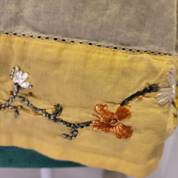 Anthropologie Odille Floral Embroidered Hem Yellow Tank Medium - Picture 9 of 11